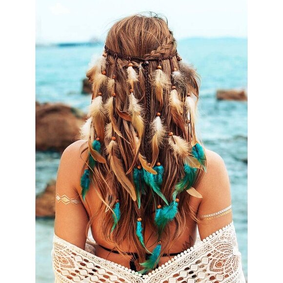 Accessories - Boho Feather Headband Gypsy Headpiece for Women Festival Party Accessories